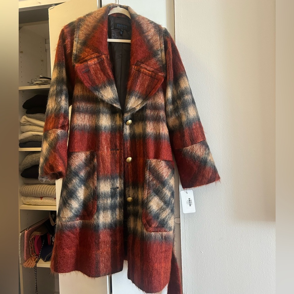 Escada Sport Mohair Red and Blue Plaid Coat